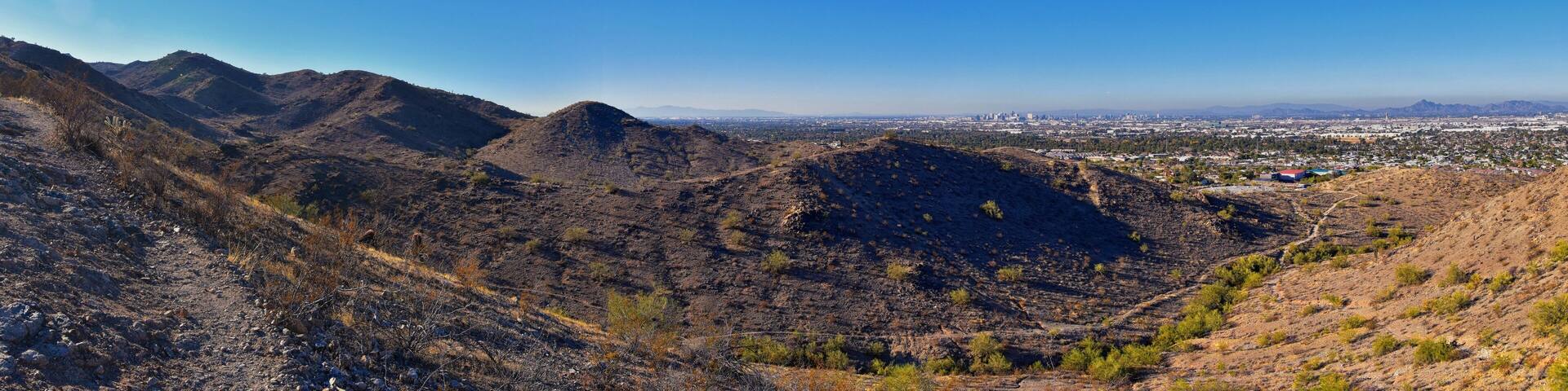 South Mountain Park and Preserve Views from Pima Canyon Hiking Trail, Phoenix, Southern Arizona desert. United States.