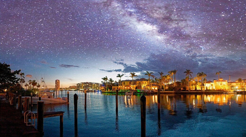 Boca Raton skyline and reflections on a starry night, Florida