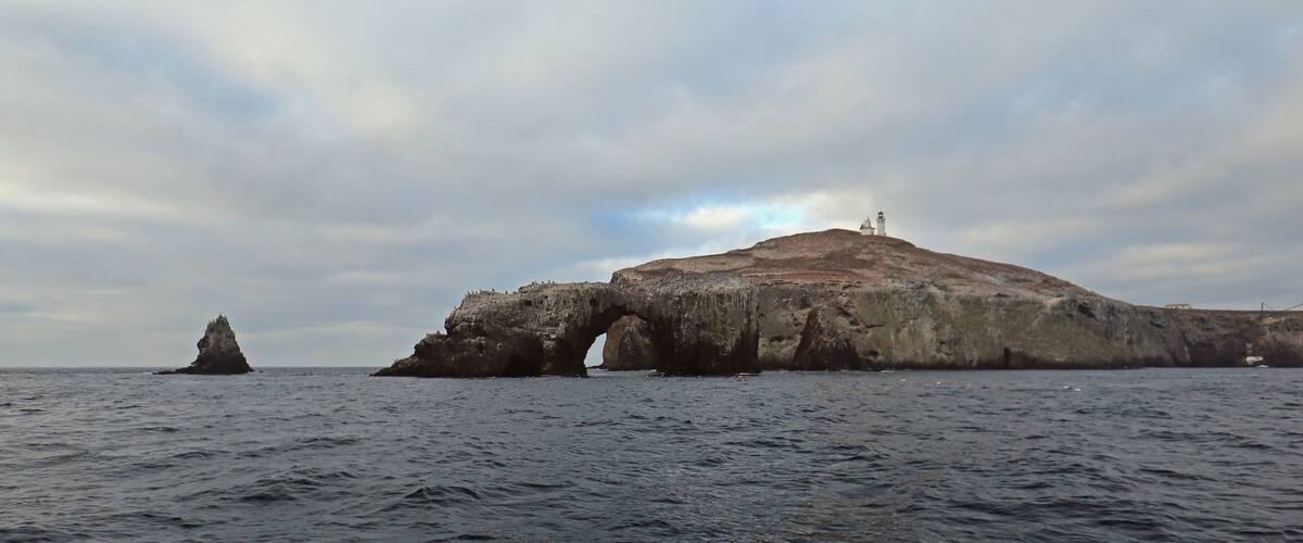 Anacapa Islands Arch Rock and lighthouse at Channel Islands National Park off the coast of California United States
