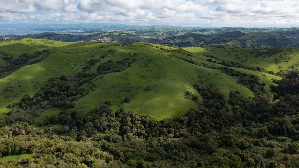 Clouds drift across a serene California landscape just east of San Francisco Bay. This beautiful region turns green in the winter and is golden during summer months due to weather.