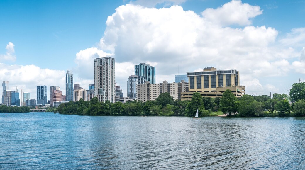 Wide Panorammic View of Austin Skyline from Lady Bird Lake