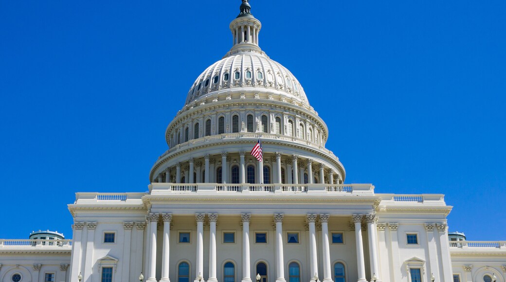 The U.S. Capitol Building, home of Congress, facing west at the eastern end of the National Mall in Washington, D.C.