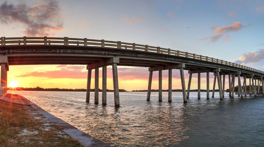 Sunset over Bridge along Estero Boulevard, crossing over New Pass from Estero Bay in Bonita Springs