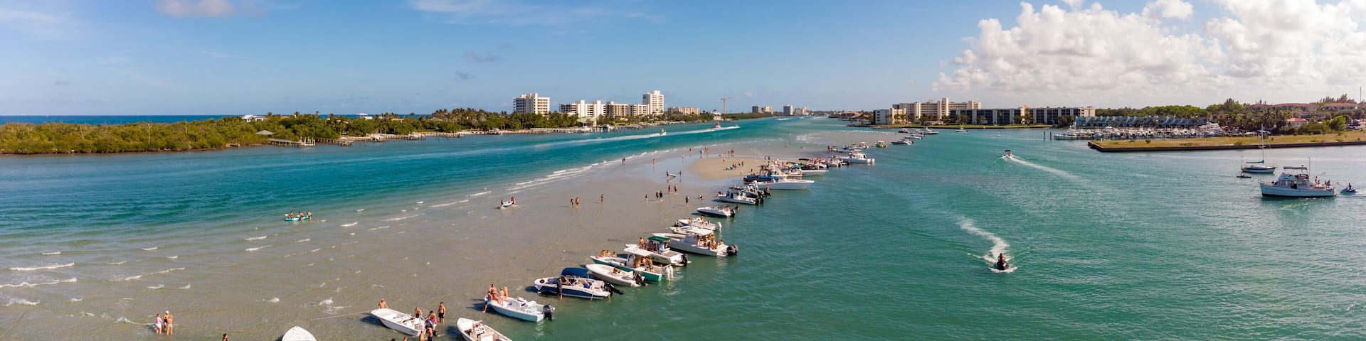People boating Indian River sandbar Jupiter FL USA