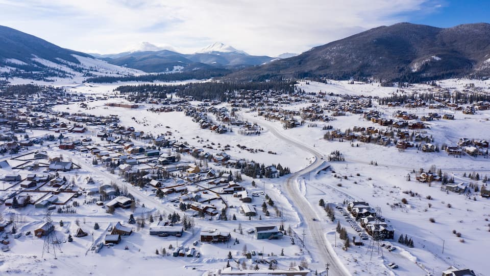 Summit Cove Keystone Colorado Aerial View Winter Day Morning