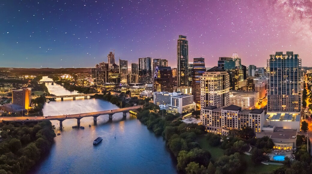 Austin Texas skyline with milky way and stars