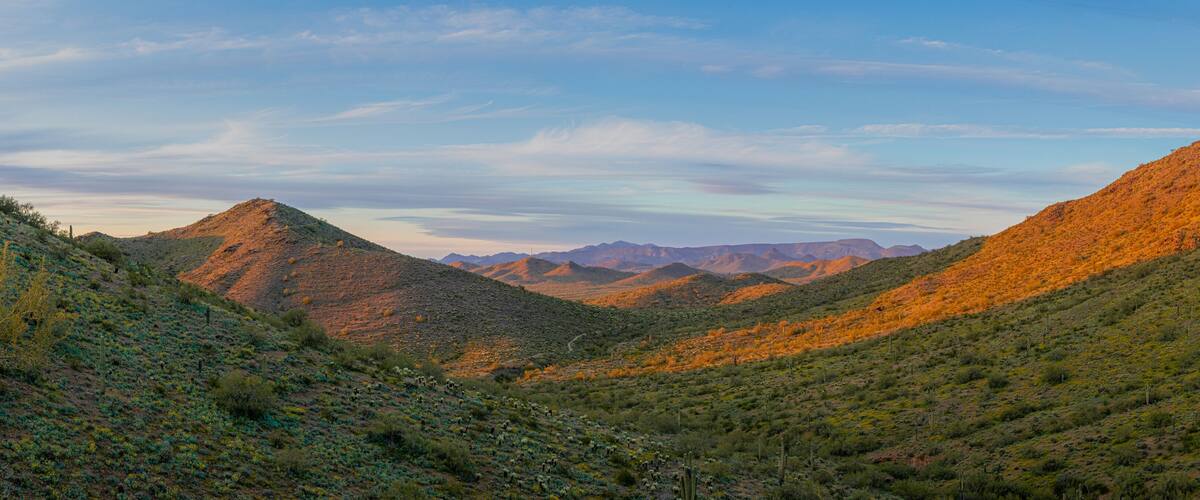 Green valley panorama; Green valley; desert valley; desert panorama; Arizona spring; Arizona spring panorama; panorama; panoramic; green; blue; dessert; valley; Arizona; spring; Landscape; Mountain; N