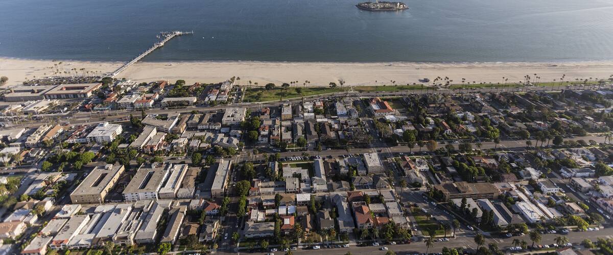 Aerial view of the Bluff Park and Belmont Shore neighborhoods in Long Beach, California.   ; Shutterstock ID 686178859; Purchase Order: -