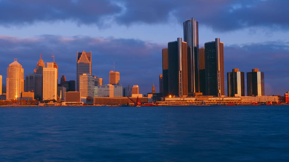 Renaissance Center, Detroit, Sunrise, Michigan