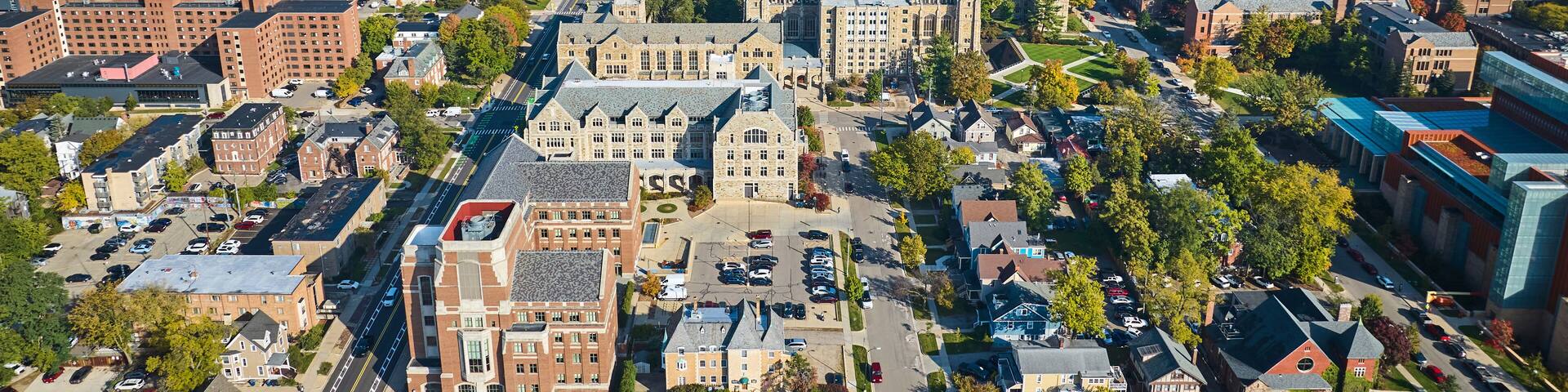 Aerial View of University of Michigan Campus and Downtown Ann Arbor