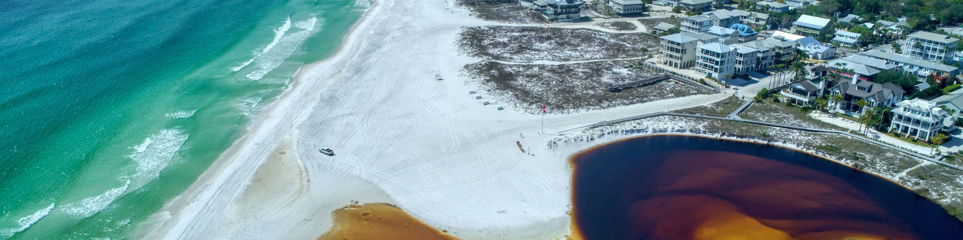 High Altitude Aerial View of a Deserted Grayton Beach, Florida on a Beautiful Weekend Day Amid the COVID-19 Pandemic
