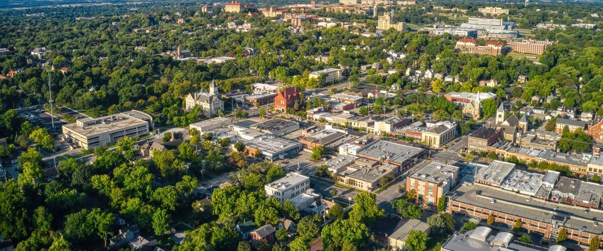 Aerial View of Lawrence, Kansas and its State University