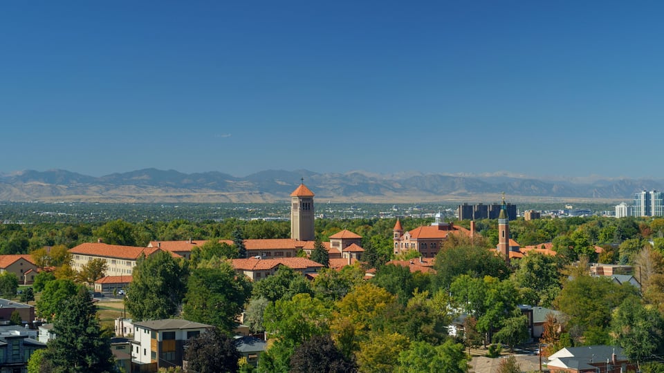 Wide panorama view of the old town in the mountains during summer in Denver, CO