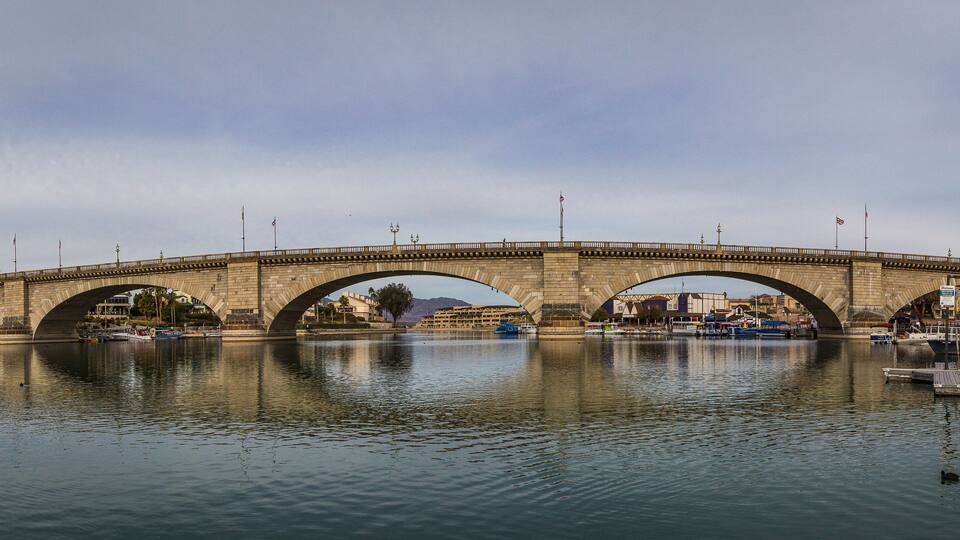 The world famous London Bridge located in Lake Havasu City AZ. This bridge was disassembled in London England and moved piece by piece to Lake Havasu City AZ.