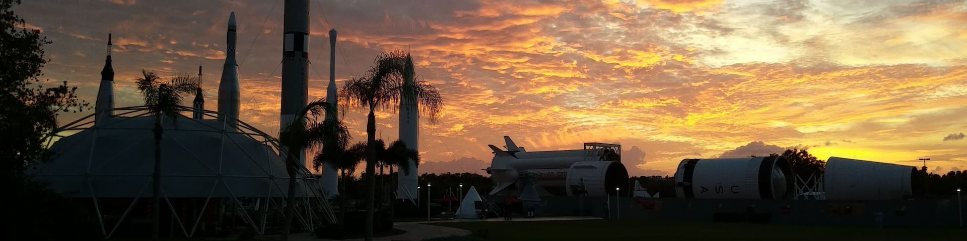 KENNEDY SPACE CENTER, FLORIDA, USA - Rocket Garden view Merritt Island at evening. - November 6, 2018
