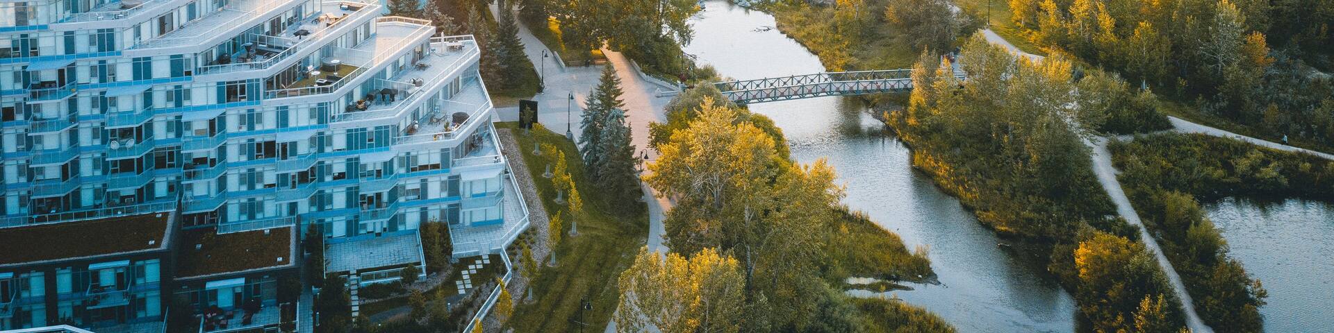East Downtown Calgary Summer Sunset Aerial