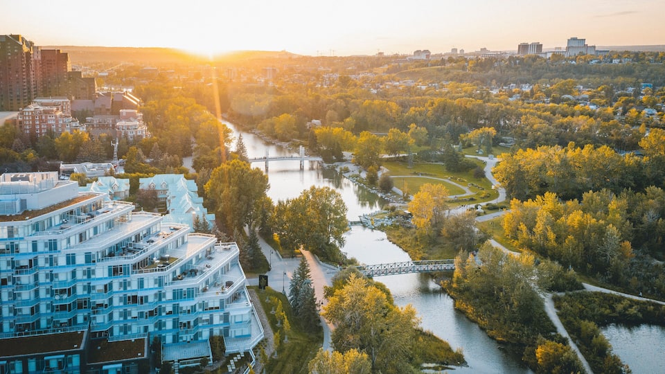East Downtown Calgary Summer Sunset Aerial