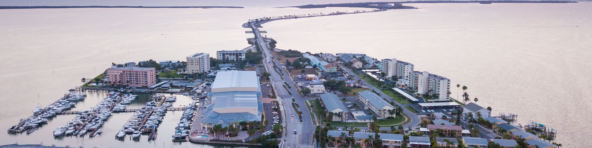 Honeymoon Island and Dunedin Causeway Florida. Gulf of Mexico. Beautiful ocean sunset. Summer or spring vacations.