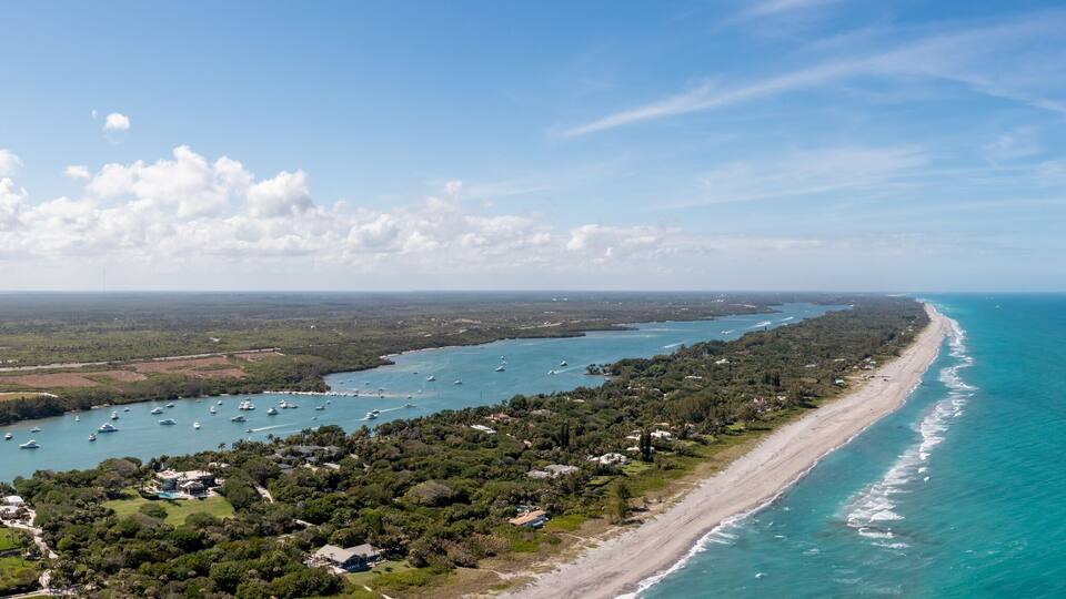 Aerial panorama Jupiter Beach FL