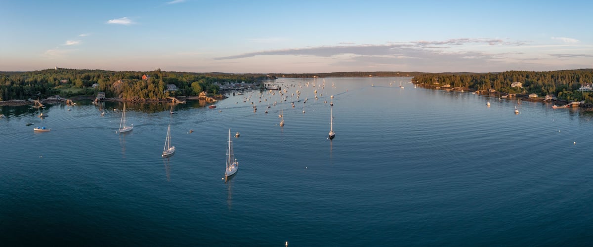 sailboats on thorofare at dusk