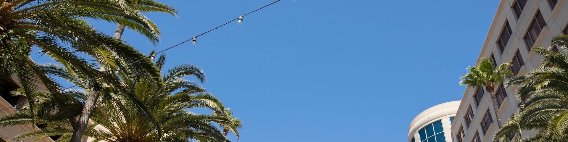 Late afternoon view of the downtown skyline of Anaheim, California, USA.