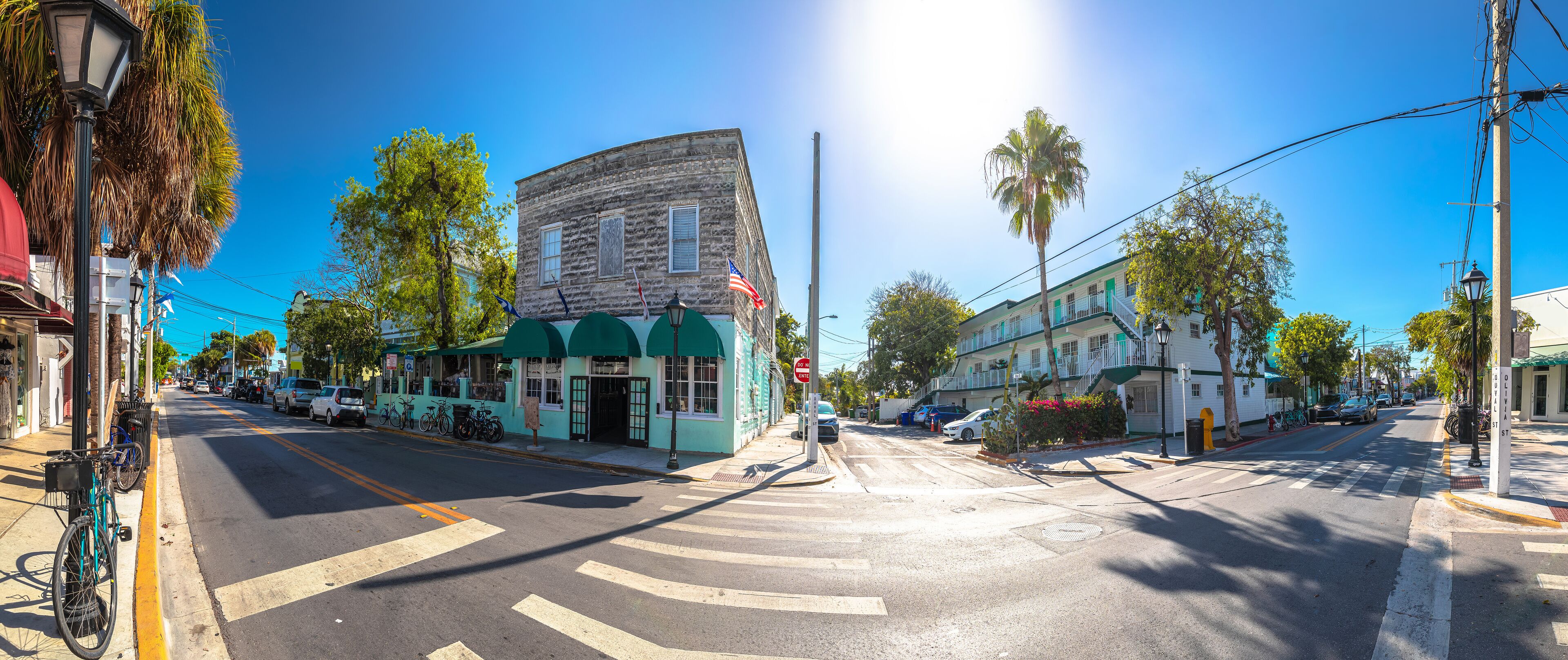 Key West famous Duval street panoramic view, south Florida Keys