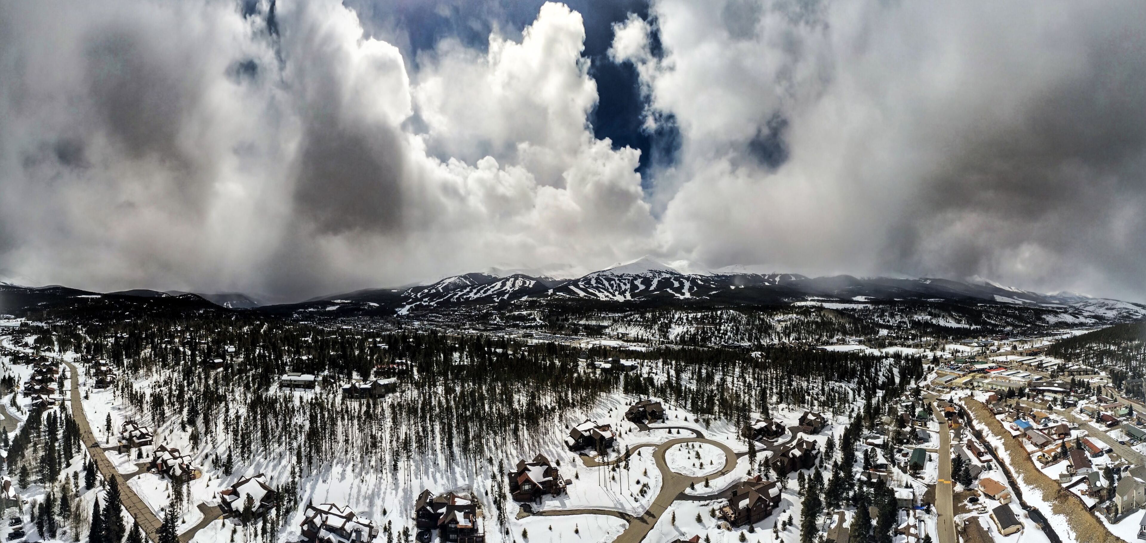 Breckenridge ski resort aerial in april panorama