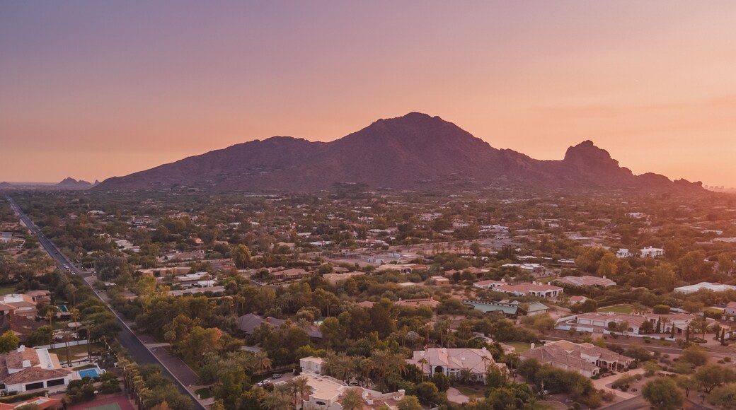 Scottsdale, Arizona view of Camelback Mountain at sunset.