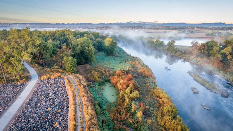 morning fog over a river in Colorado