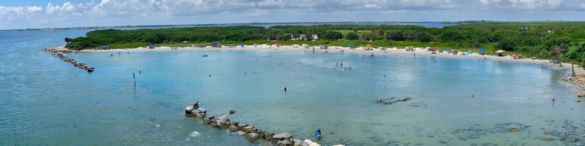 Shallow, calm lagoon at popular Sebastian Inlet State Park on the Space Coast in Brevard County, Florida