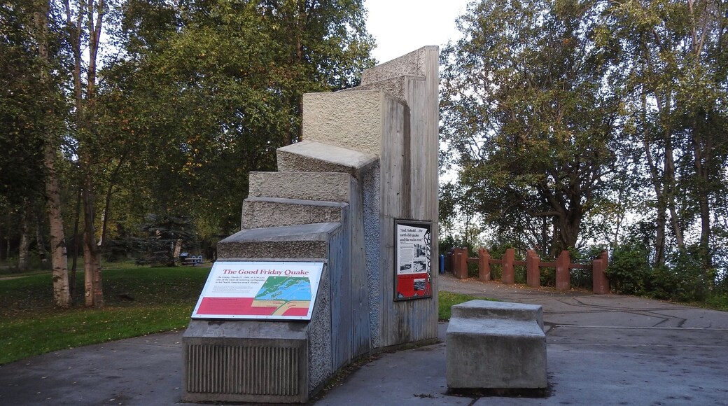 The 1964 Alaskan earthquake, also known as the Great Alaskan earthquake and Good Friday earthquake, occurred at 5:36 PM AST on Good Friday, March 27. Across south-central Alaska, ground fissures, collapsing structures, and tsunamis resulting from the earthquake caused about 139 deaths.
Lasting four minutes and thirty-eight seconds, the magnitude 9.2 megathrust earthquake was the most powerful recorded in North American history, and the second most powerful recorded in world history. Soil liquefaction, fissures, landslides, and other ground failures caused major structural damage in several communities and much damage to property. Anchorage sustained great destruction or damage to many inadequately earthquake engineered houses, buildings, and infrastructure (paved streets, sidewalks, water and sewer mains, electrical systems, and other man-made equipment), particularly in the several landslide zones along Knik Arm. Two hundred miles southwest, some areas near Kodiak were permanently raised by 30 feet (9.1 m). Southeast of Anchorage, areas around the head of Turnagain Arm near Girdwood and Portage dropped as much as 8 feet (2.4 m), requiring reconstruction and fill to raise the Seward Highway above the new high tide mark.
The park represents part of the remnants of a landslide caused by that earthquake.
#Parks Photo Challenge