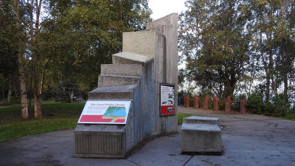 The 1964 Alaskan earthquake, also known as the Great Alaskan earthquake and Good Friday earthquake, occurred at 5:36 PM AST on Good Friday, March 27. Across south-central Alaska, ground fissures, collapsing structures, and tsunamis resulting from the earthquake caused about 139 deaths.
Lasting four minutes and thirty-eight seconds, the magnitude 9.2 megathrust earthquake was the most powerful recorded in North American history, and the second most powerful recorded in world history. Soil liquefaction, fissures, landslides, and other ground failures caused major structural damage in several communities and much damage to property. Anchorage sustained great destruction or damage to many inadequately earthquake engineered houses, buildings, and infrastructure (paved streets, sidewalks, water and sewer mains, electrical systems, and other man-made equipment), particularly in the several landslide zones along Knik Arm. Two hundred miles southwest, some areas near Kodiak were permanently raised by 30 feet (9.1 m). Southeast of Anchorage, areas around the head of Turnagain Arm near Girdwood and Portage dropped as much as 8 feet (2.4 m), requiring reconstruction and fill to raise the Seward Highway above the new high tide mark.
The park represents part of the remnants of a landslide caused by that earthquake.
#Parks Photo Challenge