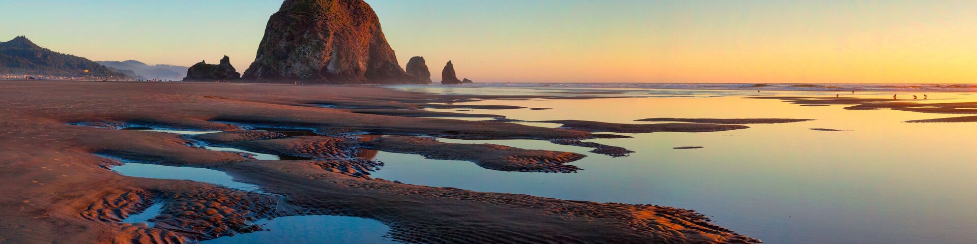 Haystack Rock at Cannon Beach, Oregon at sunset