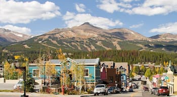 Breckenridge Autumn Panorama - Panoramic view of the town of Breckenridge Colorado with Araphoe National Forest and Peak 8 in the background. Summit County in Autumn