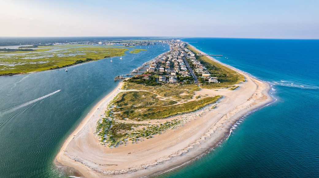 Wrightsville Beach North Carolina South End aerial drone over Masonboro Inlet