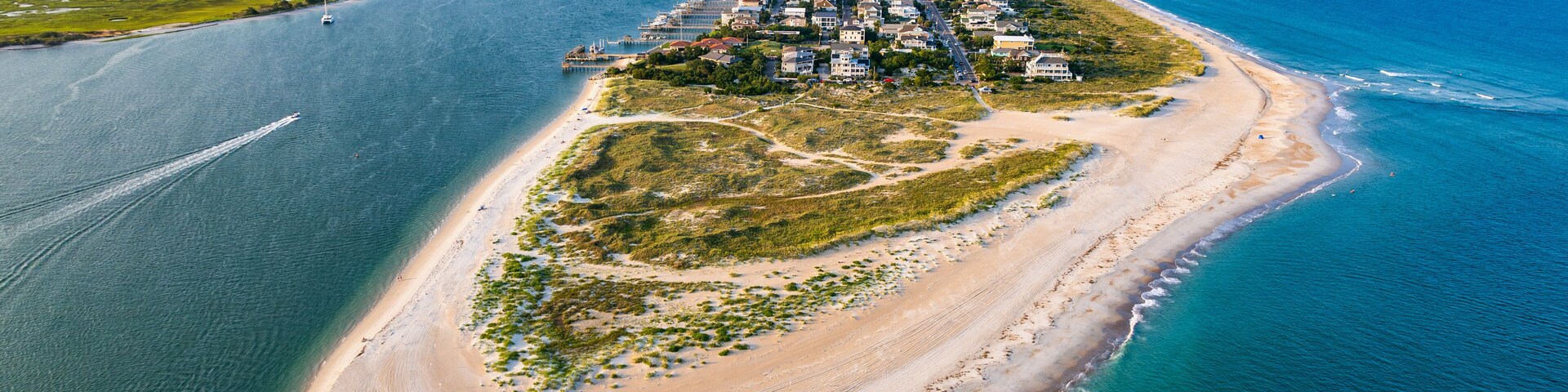 Wrightsville Beach North Carolina South End aerial drone over Masonboro Inlet
