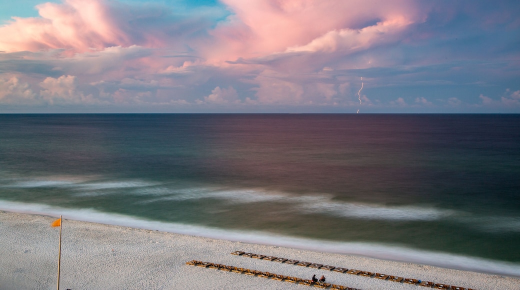 Long exposure sunrise by the beach with a lightning bolt