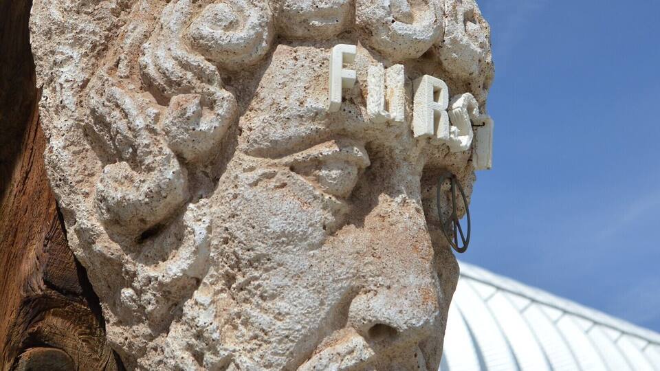 sculpture at front entrance to gallery