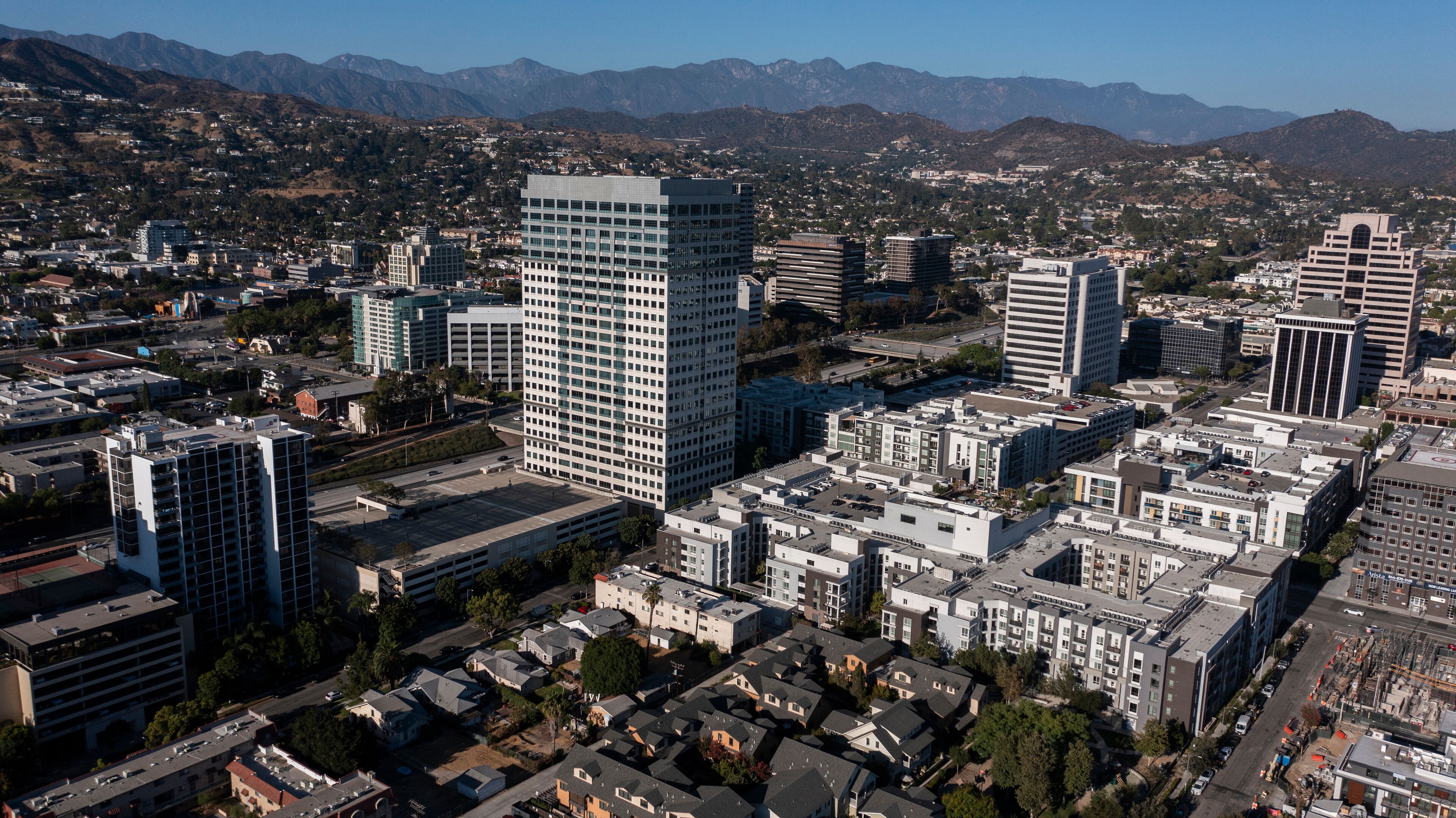 Glendale, California, USA - August 18, 2024: Afternoon sunlight shines on the downtown urban core of Glendale.