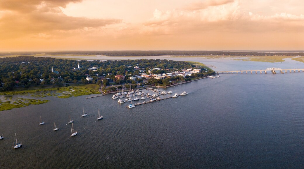 180 degree aerial panorama of Beaufort, South Carolina, USA.