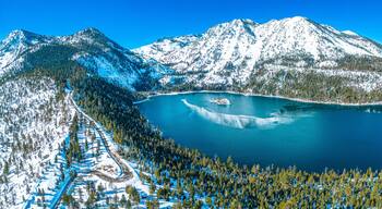 Lake Tahoe California. Emerald Bay. Winter Drone Panorama. Beautiful colors.