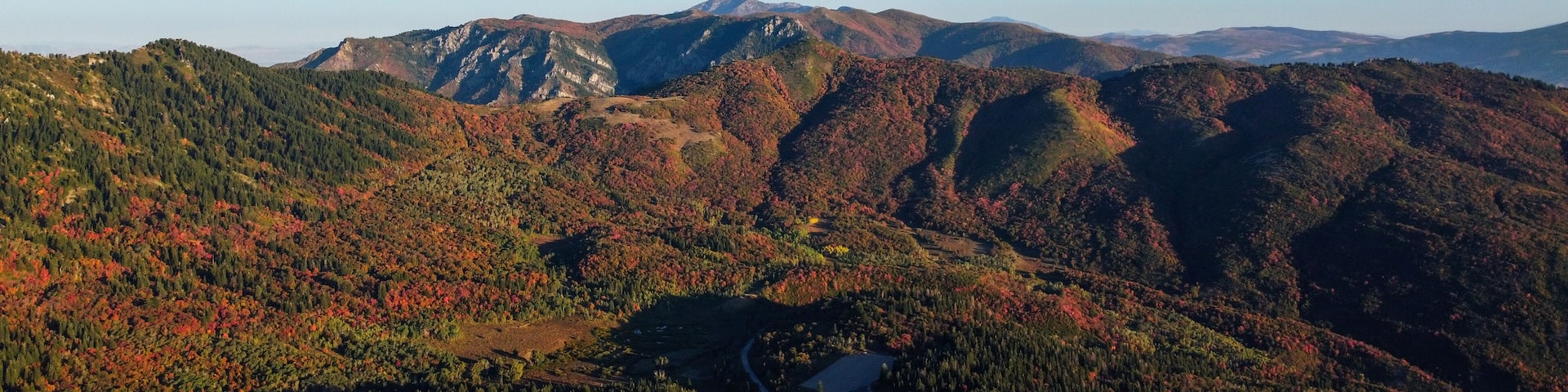Beautiful Fall Aerial Autumn views of Snowbasin Huntsville Utah