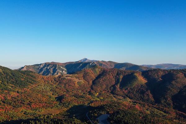 Beautiful Fall Aerial Autumn views of Snowbasin Huntsville Utah
