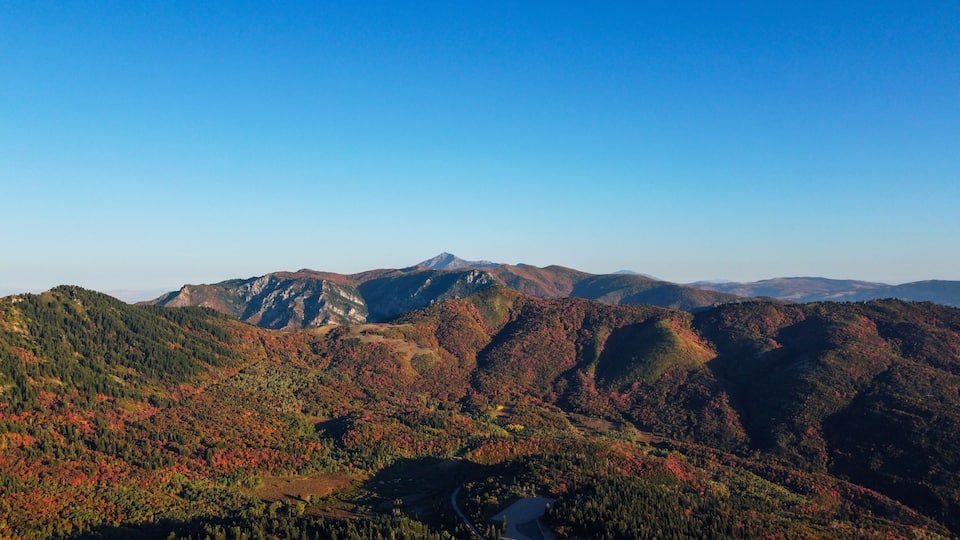 Beautiful Fall Aerial Autumn views of Snowbasin Huntsville Utah