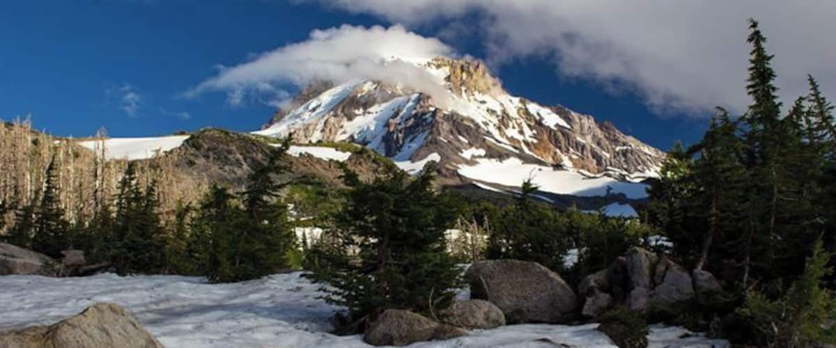 Mt Hood seen from Cairn Basin Loop Trail. The clouds were blowing in and so was the wind.