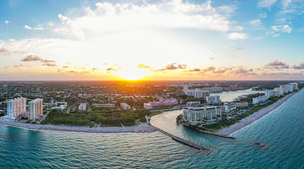 Beautiful aerial panoramic shot of Boca Raton, Florida at sunset. Ocean and landscape.