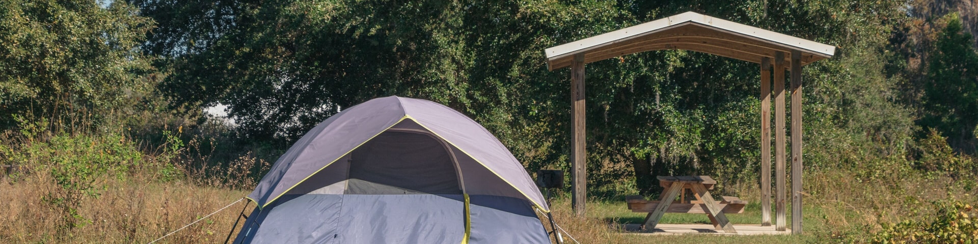Tent at the campground of Lake Louisa State Park, Florida.