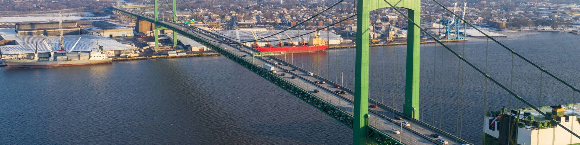 Aerial image of the Walt Whitman Bridge Delware River between NJ and PA