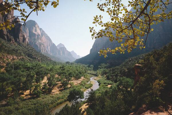 Zion Canyon and the Virgin River on a Sunny Afternoon in Fall