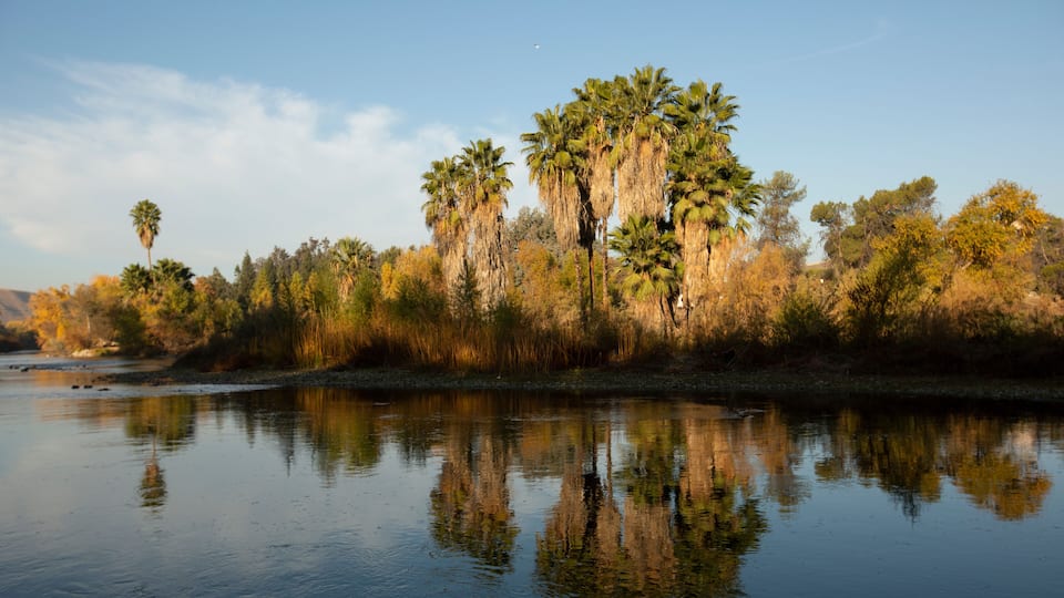 Autumn morning view of the Kern River as it flows through Bakersfield, California, USA.